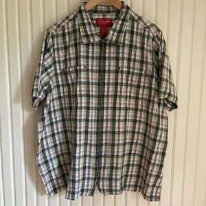 Vintage Venezia Jeans - Mens - Green & Brown Plaid - Short Sleeve ZIP Up - 22/24